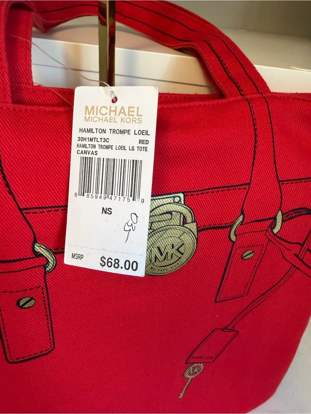 Michael Kors NWT Red Canvas Hamilton Tote with Gold Accent Print
